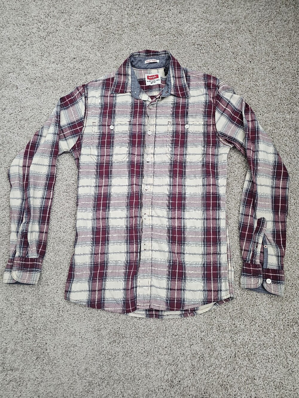 Wrangler Flannel Button Up, Red & Blue, Size S